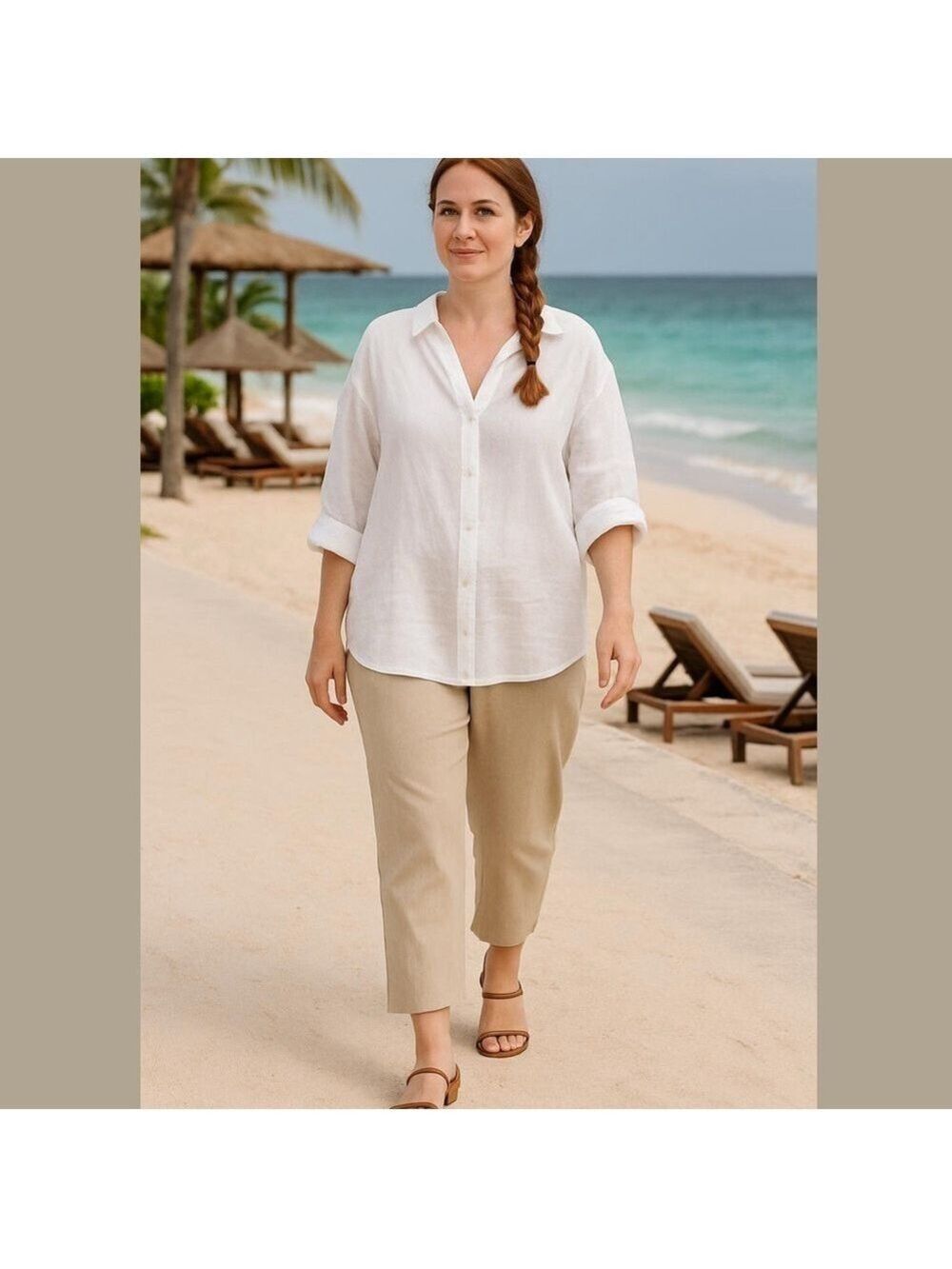 NWT 90s TALORA KHAKI TAN FLAT FRONT CROPPED PANTS CASUAL RELAXED STYLE SZ 14